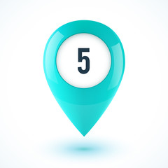 Turquoise realistic 3D vector glossy map point symbol. Part of colorful set.