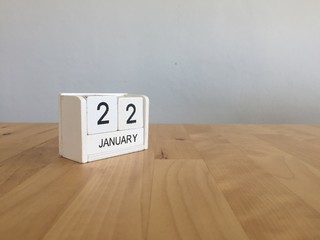 January 22nd.January 22 white wooden calendar on wood background