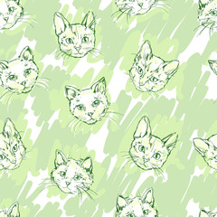 cats seamless, kittens cute sketch vector illustration seamless, background with painted cats