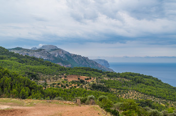 Fototapeta na wymiar Beautiful panorama on GR 221 near Estellencs, Mallorca, Spain