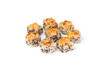 Sushi or kimbap with seafood, rice and vegetables seaweed rolls