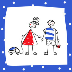 Cartoon girl and boy