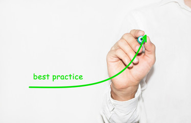 Businessman writing best practice concept