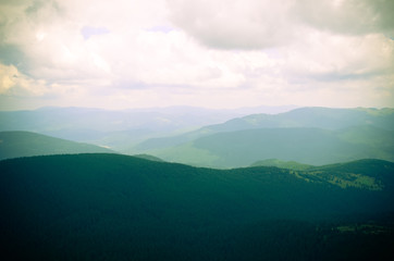 Mountains under mist at Carpathian, Ukraine