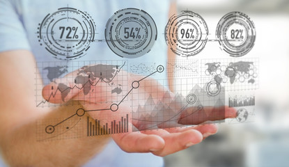 Businessman holding digital graph interface ‘3D rendering’