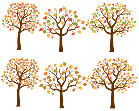 Vector set of cartoon autumn trees