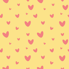 Hearts seamless pattern on a yellow background. 
