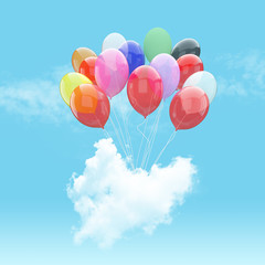 Obraz premium Escape conceptual- 3d bunch of balloon holding heart beat cloud into the sky background