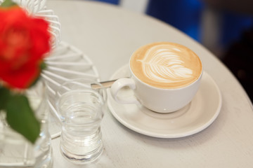 Close-up cup with coffee cappuccino