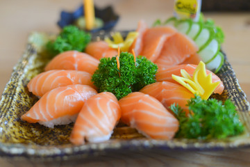 sushi with chopsticks