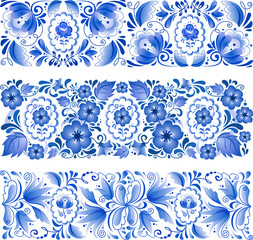 Russian traditional blue ornament in gzhel style