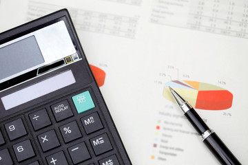 Closeup view of business documents and calculator