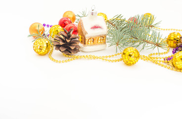 Christmas decorations on a white background. Place for your text
