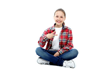 Portrait of young girl isolated on a white