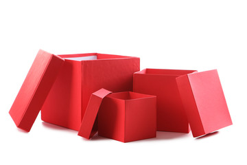 Stacks of red boxes isolated on a white