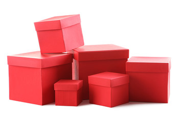 Stacks of red boxes isolated on a white