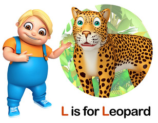 Kid boy pointing Leopard