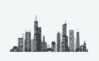 Chicago skyline silhouette - obrazy, fototapety, plakaty