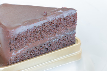 chocolate cake on the table.