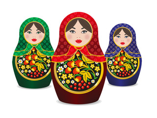 Russian dolls on white background