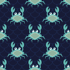 Happy crabs pattern, Seamless nautical pattern with cartoon characters