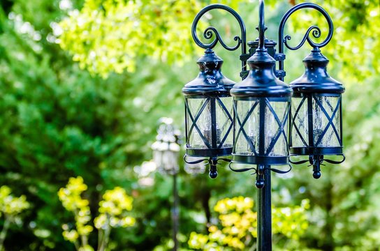 Decorative Classic Lamp Post In Garden