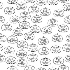 hand drawn jack-o-lantern seamless pattern - halloween background