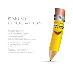 Realistic funny cartoon pencil man vector illustration. Educatio