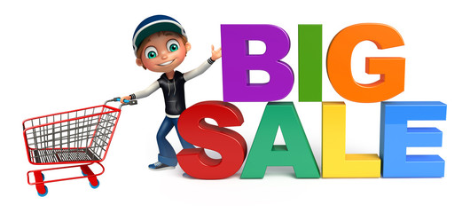 kid boy with bigsale sign & trolly