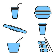 Fast food simple line design icon vector set