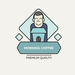Line design morning coffee vector illustration.