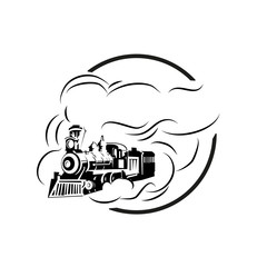 Retro locomotive outline design logo vector illustration