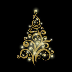 Vector golden Christmas tree.