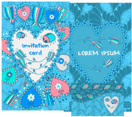 Floral card design, flowers and leaf doodle elements. Illustration made of flowers and herbs. Vector decorative invitation.  Floral doodles.