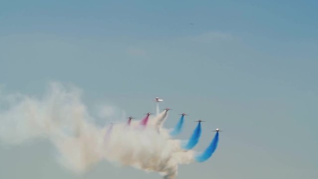 Slow motion view of airplanes at an air show