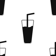 Seamless pattern for wrapping food products. Juice in a glass with a straw. Vector