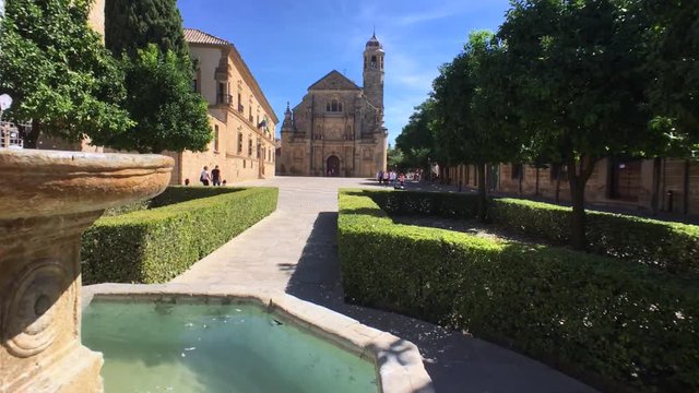 The Sacred Chapel of El Salvador (Capilla del Salvador) in the Plaza de Vazquez de Molina with the Parador hotel to the left, Ubeda, Jaen Province, Andalusia, Spain, Western Europe