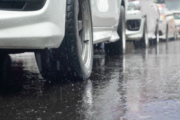 traffic jam in a rainy day