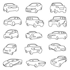 set of fifteen cars illustrations