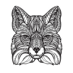 Fox ethnic graphic style with decorative ornaments and patterns. Vector illustration