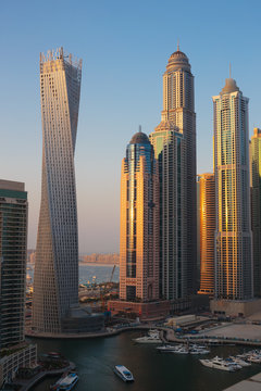 General view of Dubai Marina at Dusk from the top
