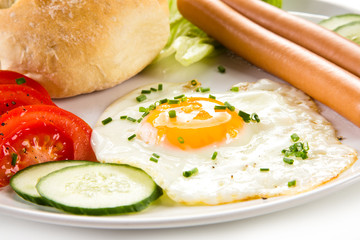 Breakfast - fried egg and sausages 
