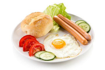 Breakfast - fried egg and sausages 