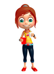 kid girl with soft drink and popcorn