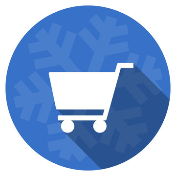 cart blue flat design christmas winter web icon with snowflake