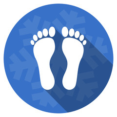 foot blue flat design christmas winter web icon with snowflake