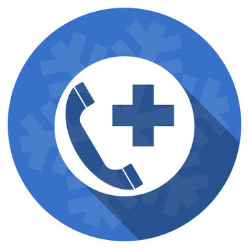 emergency call blue flat design christmas winter web icon with snowflake
