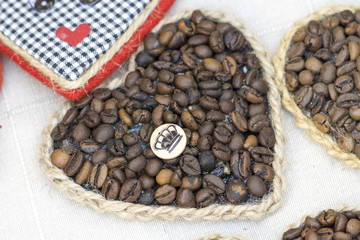 Coffee heart. Coffee beans made in the form of heart
