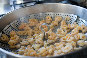 steamed shrimps on a basket for steam cooking
