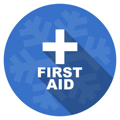 first aid blue flat design christmas winter web icon with snowflake